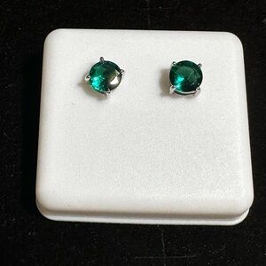 Emerald Green Round Sterling Silver Stud Earrings 1.56ctw 6mm
